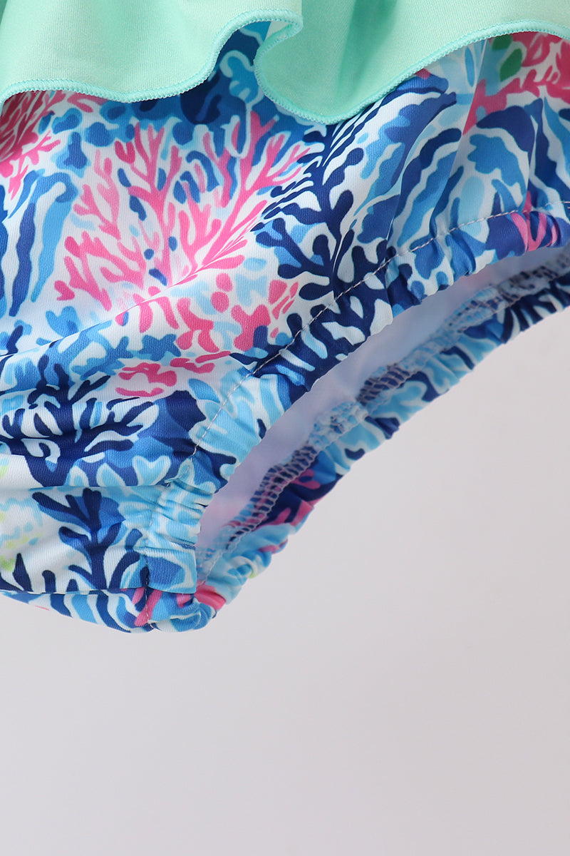 Blue marine creature print ruffle 2pc swimsuit - Aaria Tees Aaria Tees
