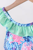 Blue marine creature print ruffle 2pc swimsuit - Aaria Tees Aaria Tees