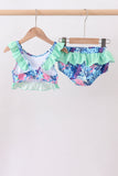 Blue marine creature print ruffle 2pc swimsuit - Aaria Tees Aaria Tees