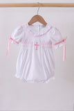 White cross smocked ruffle bubble - Aaria Tees Aaria Tees