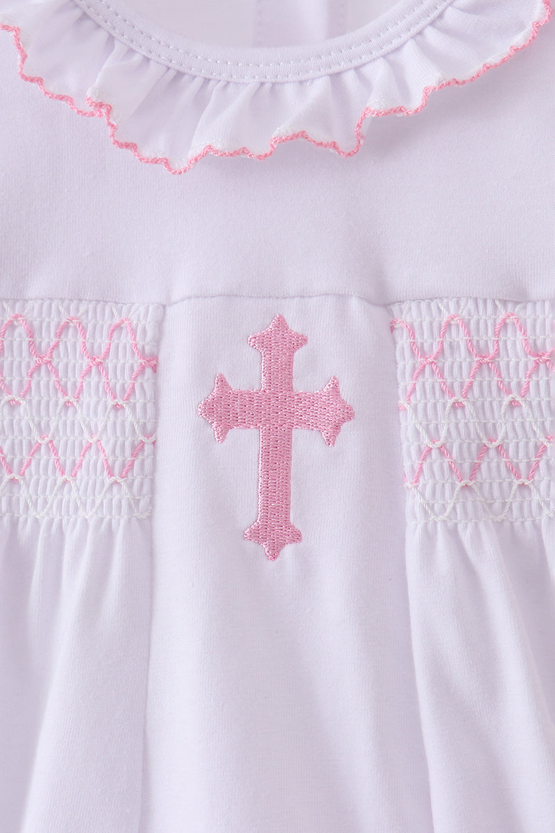 White cross smocked ruffle bubble - Aaria Tees Aaria Tees