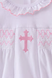 White cross smocked ruffle bubble - Aaria Tees Aaria Tees