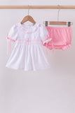 White cross smocked ruffle bloomer set - Aaria Tees Aaria Tees
