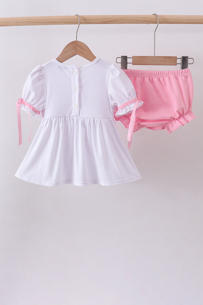 White cross smocked ruffle bloomer set - Aaria Tees Aaria Tees