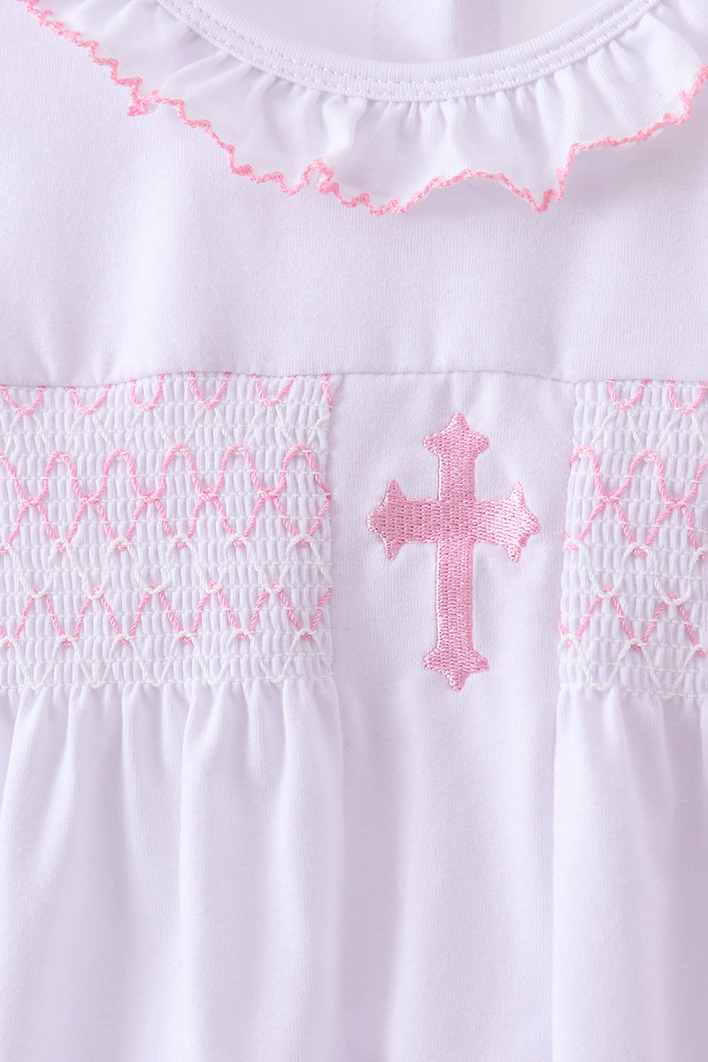 White cross smocked ruffle shorts set - Aaria Tees Aaria Tees