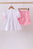 White cross smocked ruffle shorts set - Aaria Tees Aaria Tees
