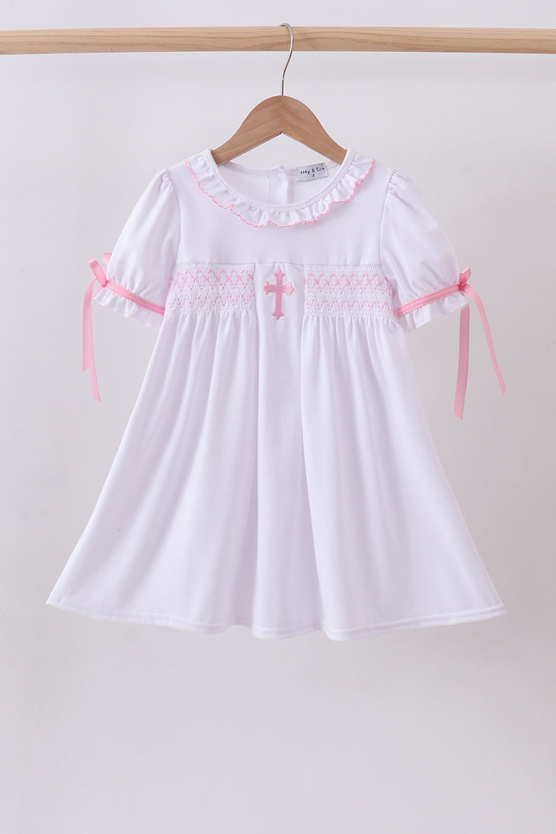 White cross smocked ruffle dress - Aaria Tees Aaria Tees
