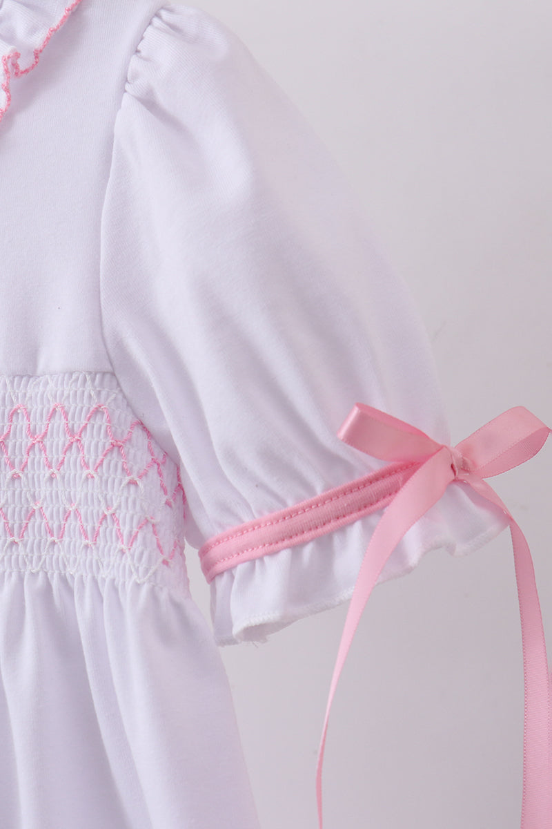White cross smocked ruffle dress - Aaria Tees Aaria Tees