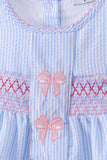 Blue seersucker bow smocked bloomer set - Aaria Tees Aaria Tees