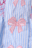 Blue seersucker bow smocked bloomer set - Aaria Tees Aaria Tees