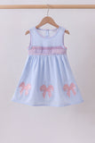 Blue seersucker bow smocked dress - Aaria Tees Aaria Tees