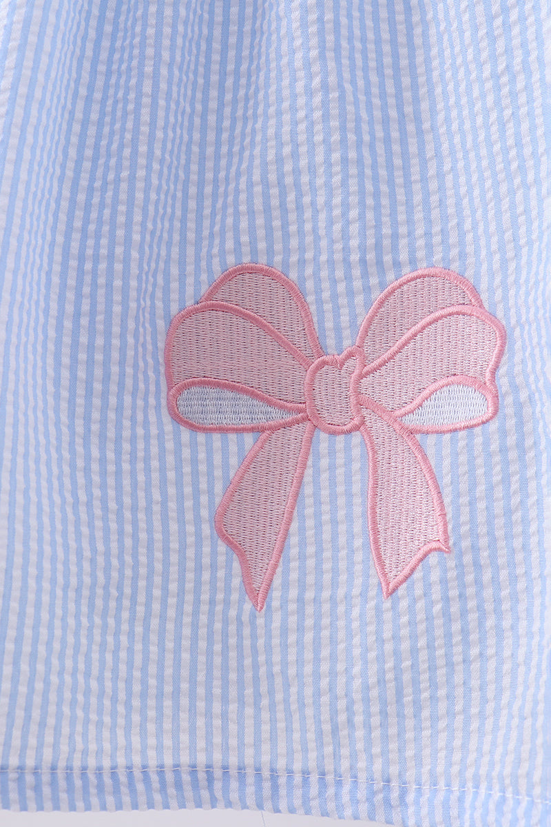 Blue seersucker bow smocked dress - Aaria Tees Aaria Tees
