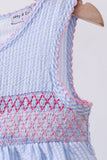 Blue seersucker bow smocked dress - Aaria Tees Aaria Tees