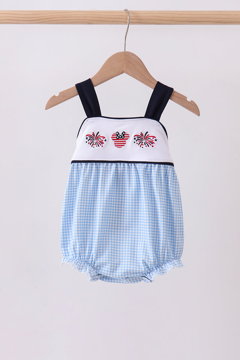 Blue character embroidery gingham bubble - Aaria Tees