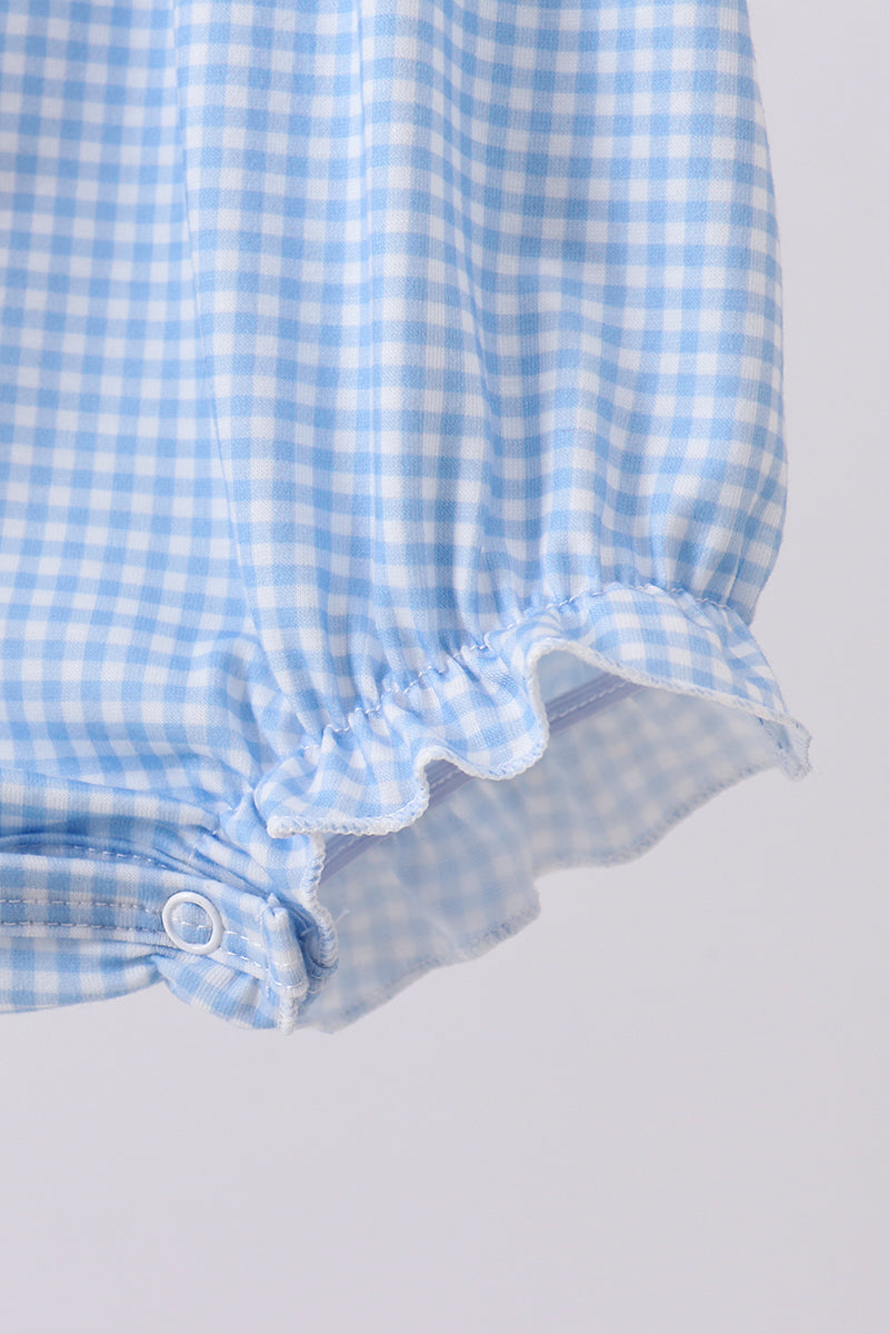 Blue character embroidery gingham bubble - Aaria Tees Aaria Tees