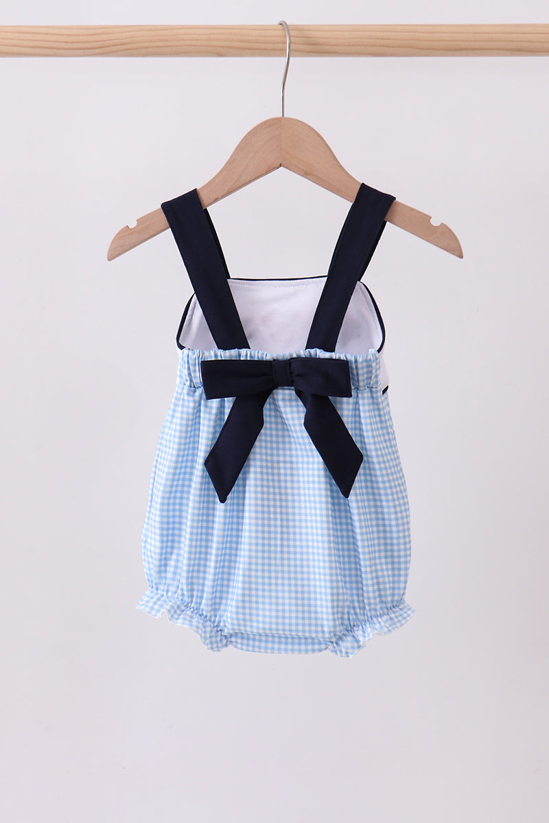 Blue character embroidery gingham bubble - Aaria Tees Aaria Tees