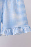 Blue character fireworks embroidery gingham ruffle shorts set - Aaria Tees Aaria Tees