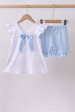 Blue character fireworks embroidery gingham ruffle shorts set - Aaria Tees Aaria Tees
