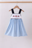 Blue character fireworks embroidery gingham dress - Aaria Tees Aaria Tees