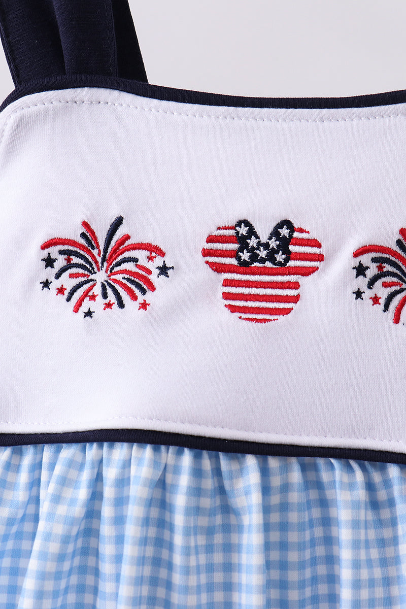 Blue character fireworks embroidery gingham dress - Aaria Tees Aaria Tees