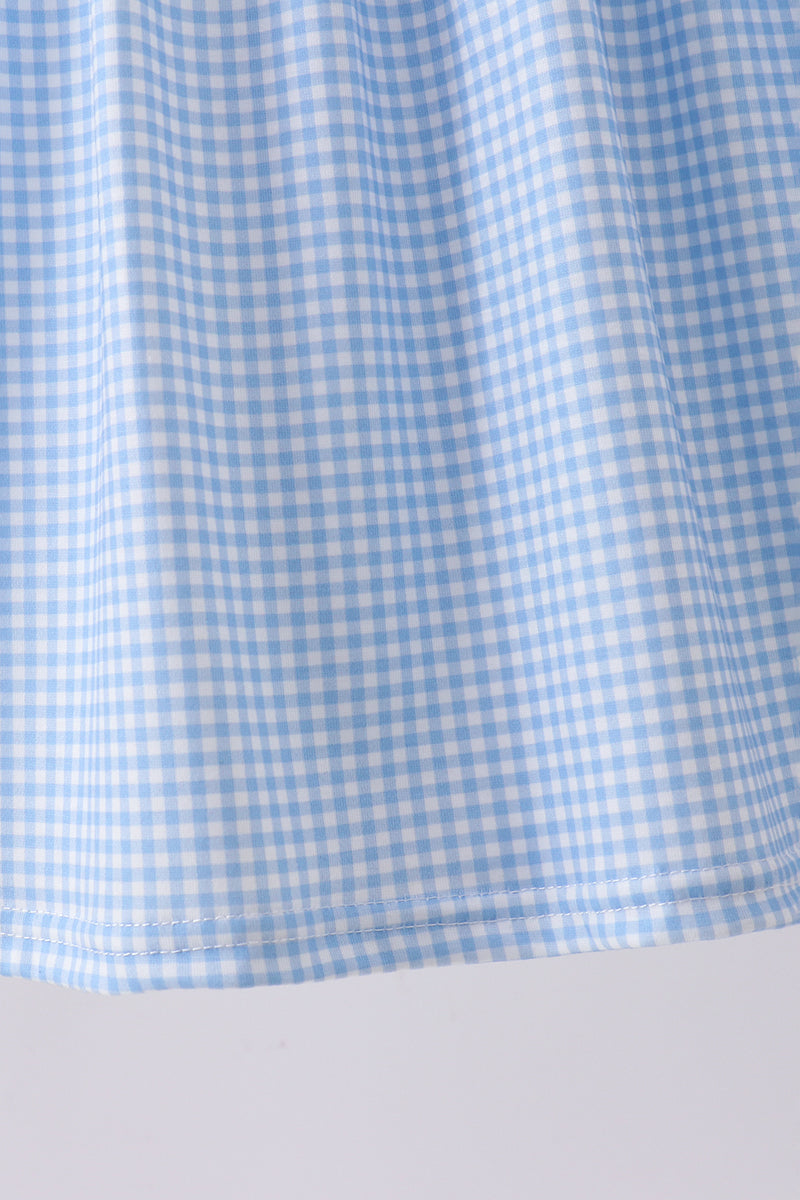 Blue character fireworks embroidery gingham dress - Aaria Tees Aaria Tees