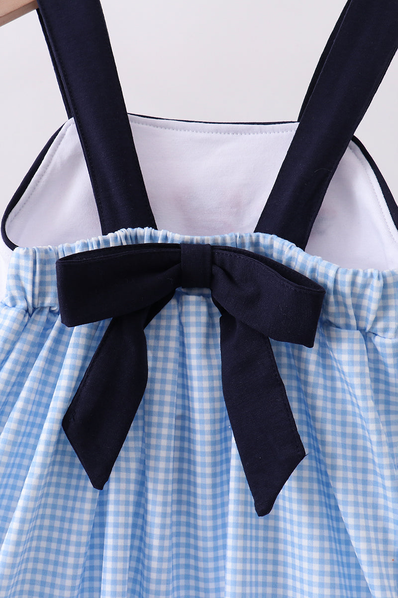 Blue character fireworks embroidery gingham dress - Aaria Tees Aaria Tees