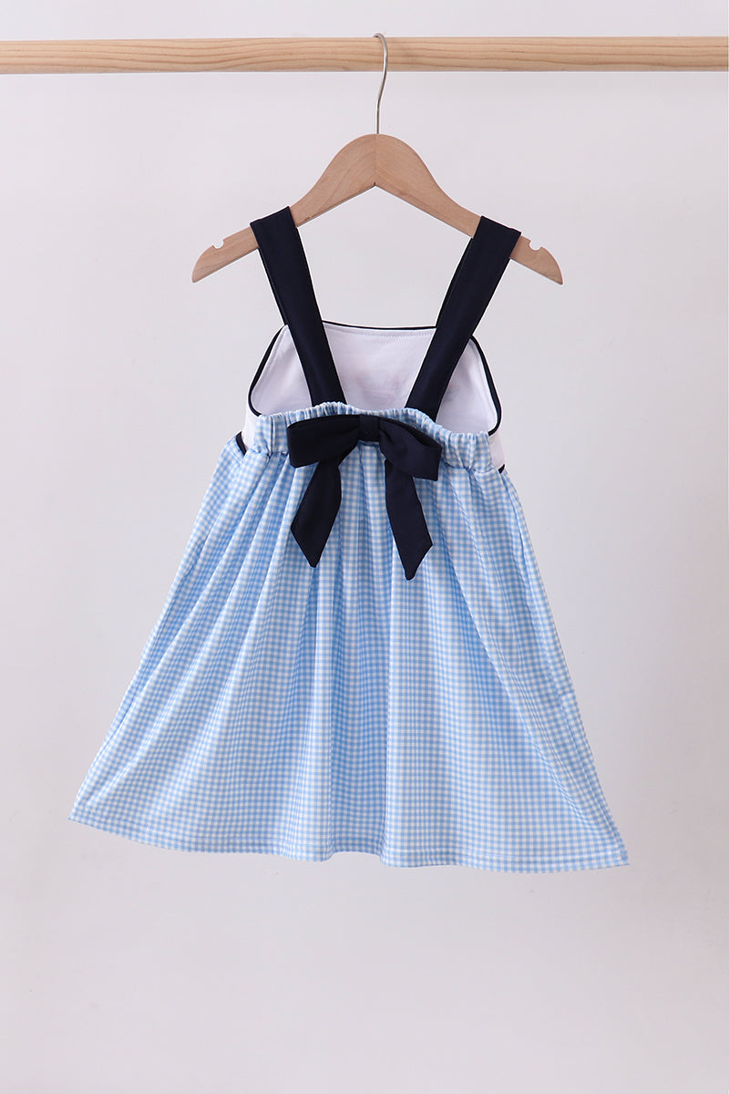 Blue character fireworks embroidery gingham dress - Aaria Tees Aaria Tees