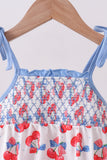 Blue cherry smocked ruffle bubble - Aaria Tees Aaria Tees