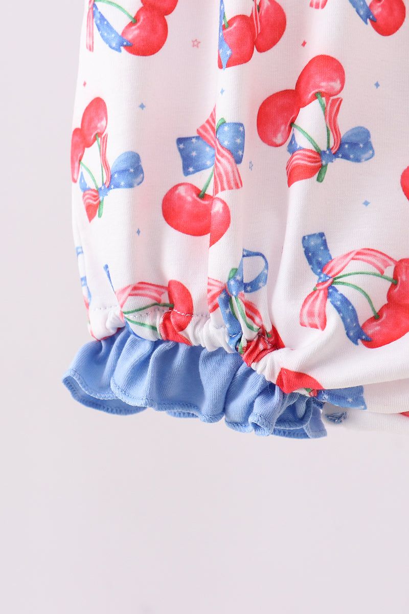 Blue cherry smocked ruffle bubble - Aaria Tees Aaria Tees