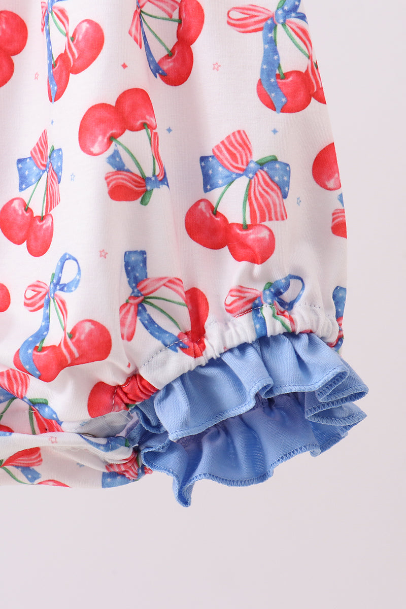 Blue cherry smocked ruffle bubble - Aaria Tees Aaria Tees