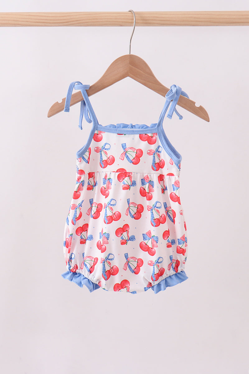 Blue cherry smocked ruffle bubble - Aaria Tees Aaria Tees