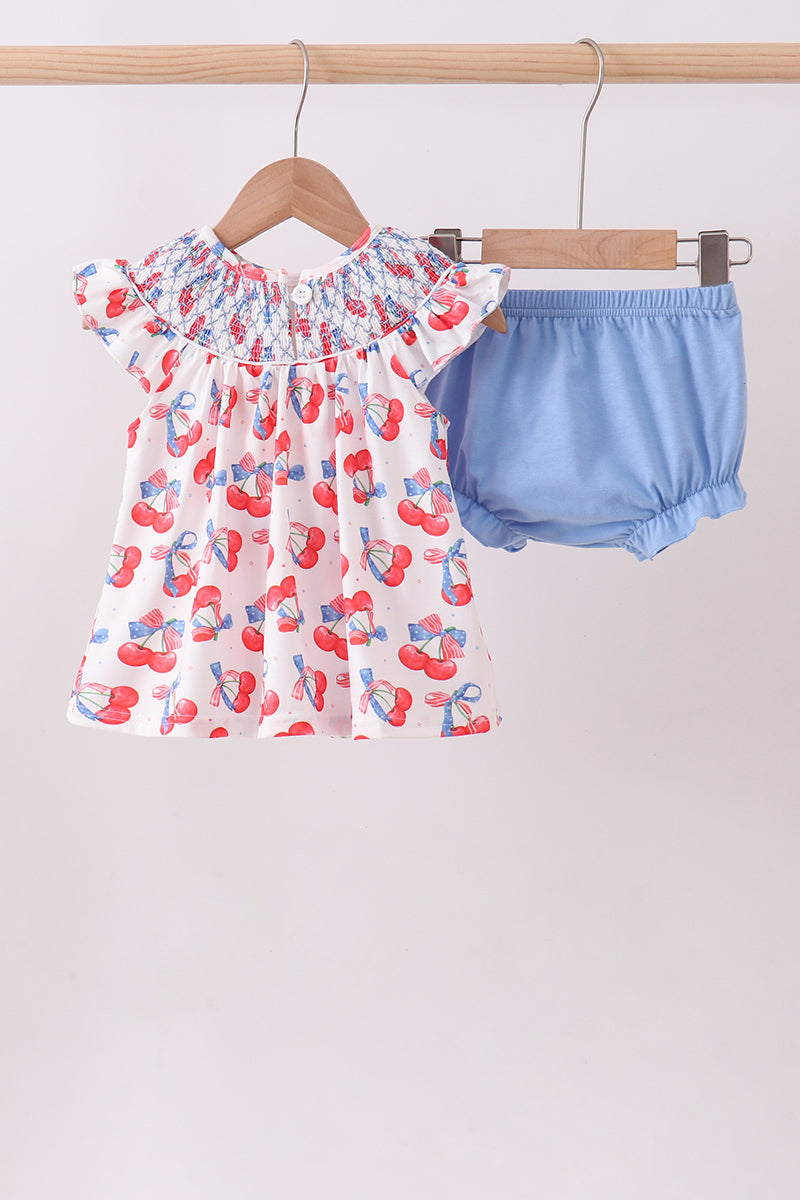 Blue cherry smocked bloomer set - Aaria Tees Aaria Tees