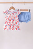 Blue cherry smocked bloomer set - Aaria Tees Aaria Tees