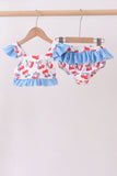 Blue cherry print 2pc ruffle swimsuit - Aaria Tees Aaria Tees