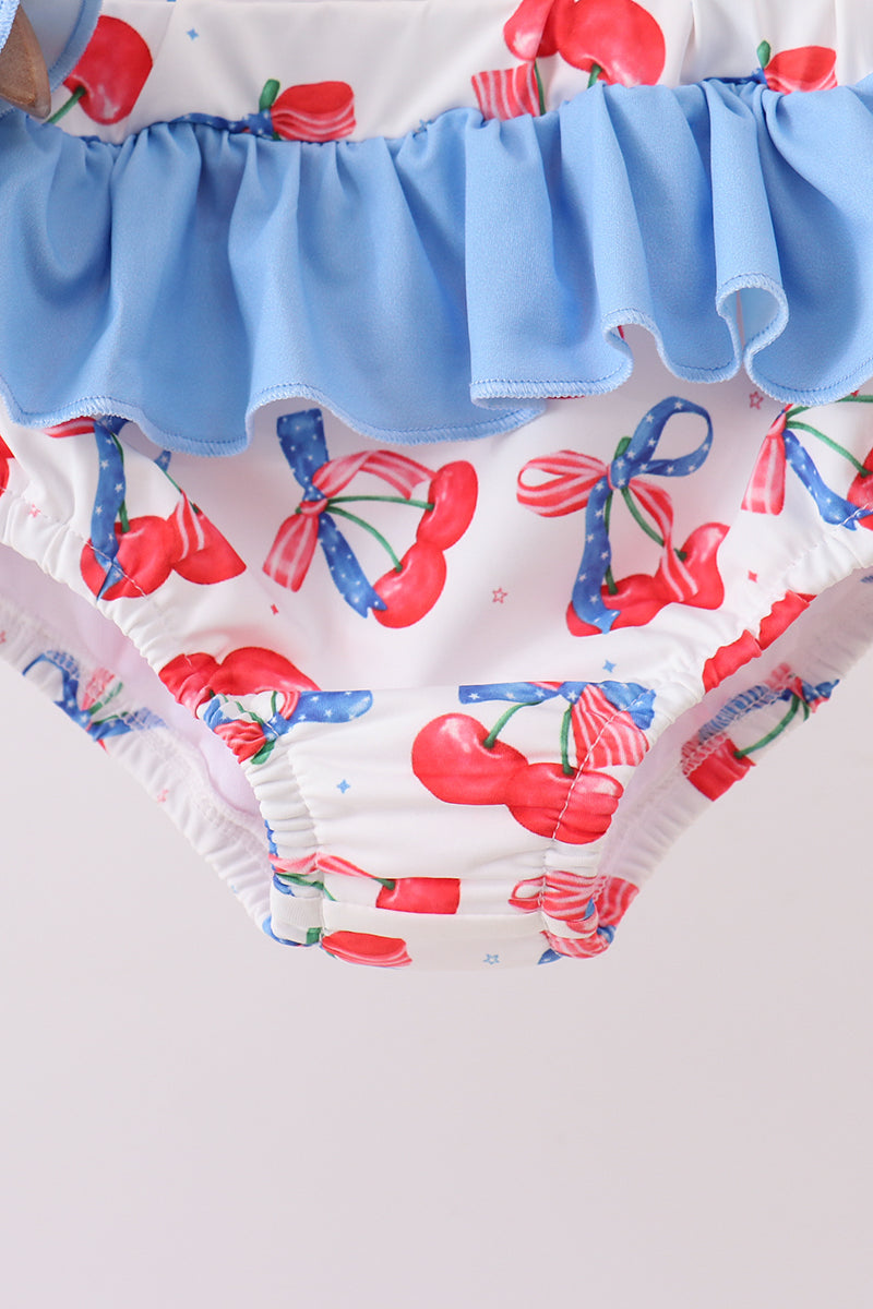 Blue cherry print 2pc ruffle swimsuit - Aaria Tees Aaria Tees