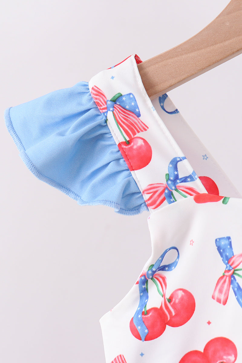Blue cherry print 2pc ruffle swimsuit - Aaria Tees Aaria Tees