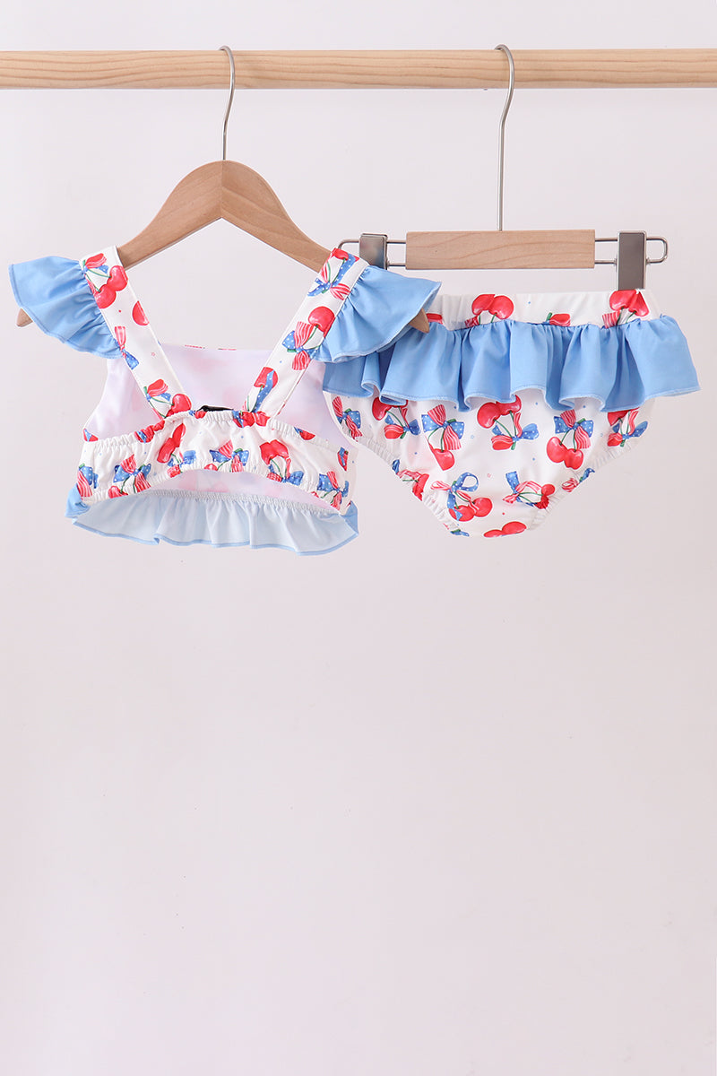 Blue cherry print 2pc ruffle swimsuit - Aaria Tees Aaria Tees