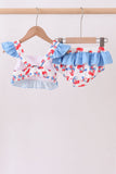 Blue cherry print 2pc ruffle swimsuit - Aaria Tees Aaria Tees