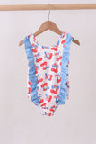 Blue cherry print ruffle swimsuit - Aaria Tees Aaria Tees