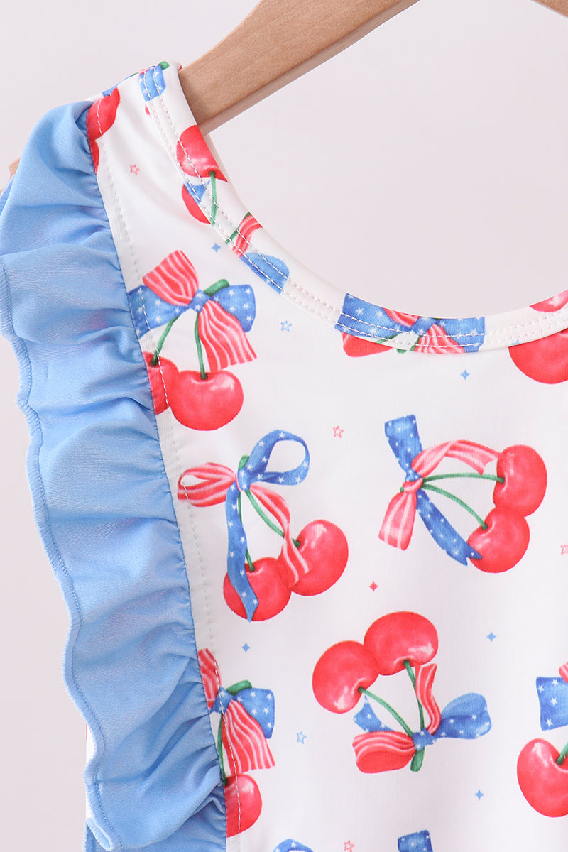 Blue cherry print ruffle swimsuit - Aaria Tees Aaria Tees
