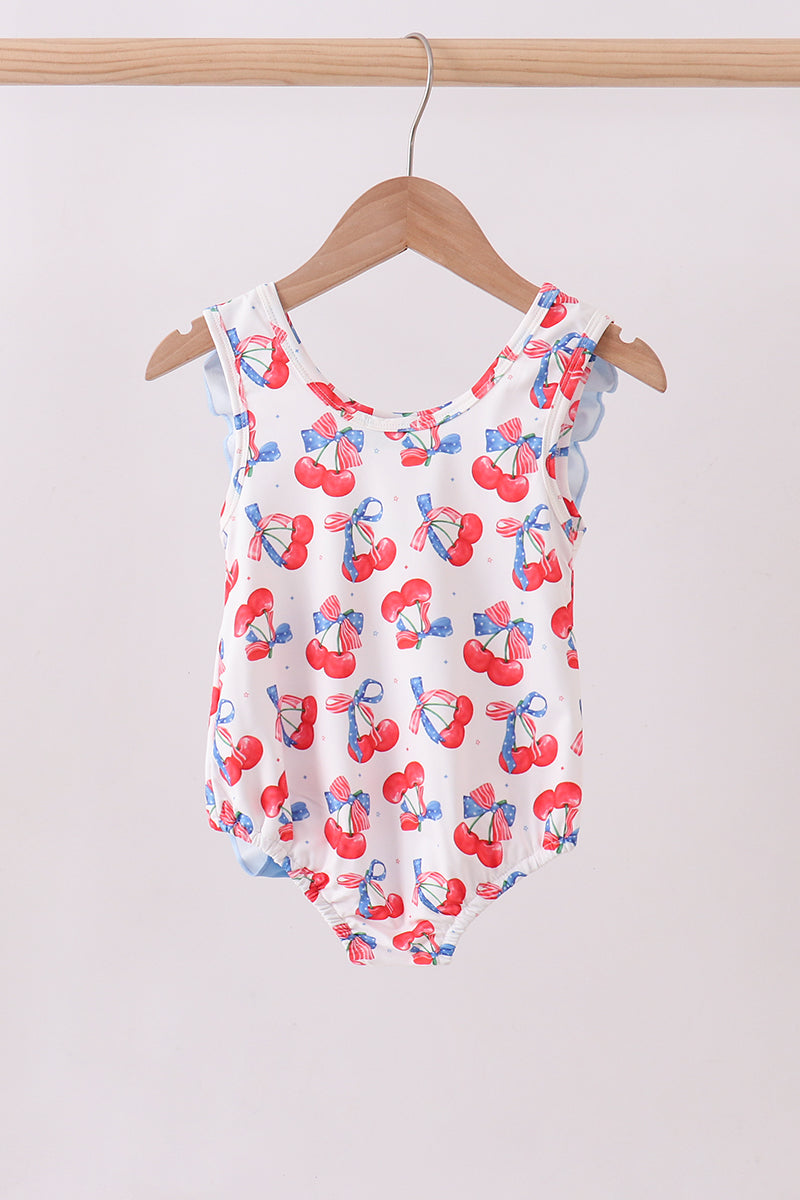Blue cherry print ruffle swimsuit - Aaria Tees Aaria Tees