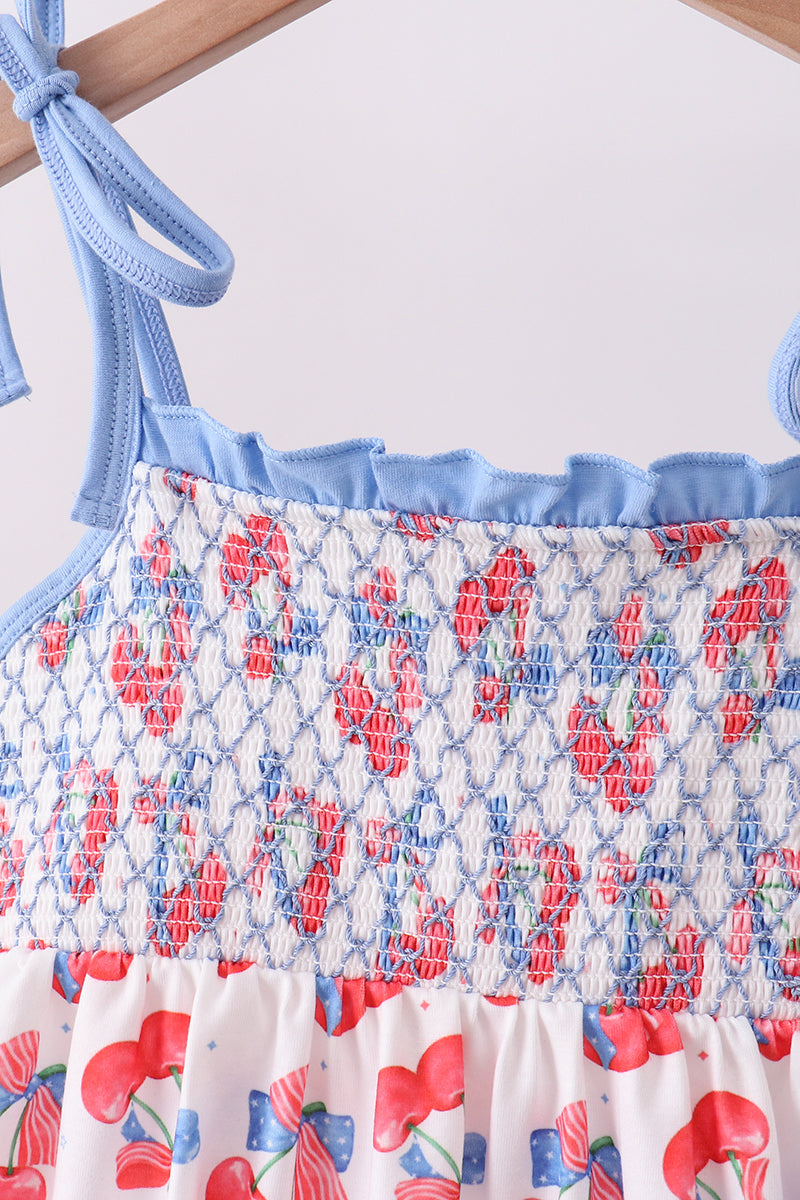 Blue cherry smocked ruffle shorts set - Aaria Tees Aaria Tees