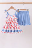 Blue cherry smocked ruffle shorts set - Aaria Tees Aaria Tees