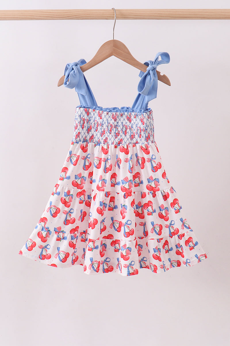 Blue cherry smocked tiered mom&me dress - Aaria Tees Aaria Tees