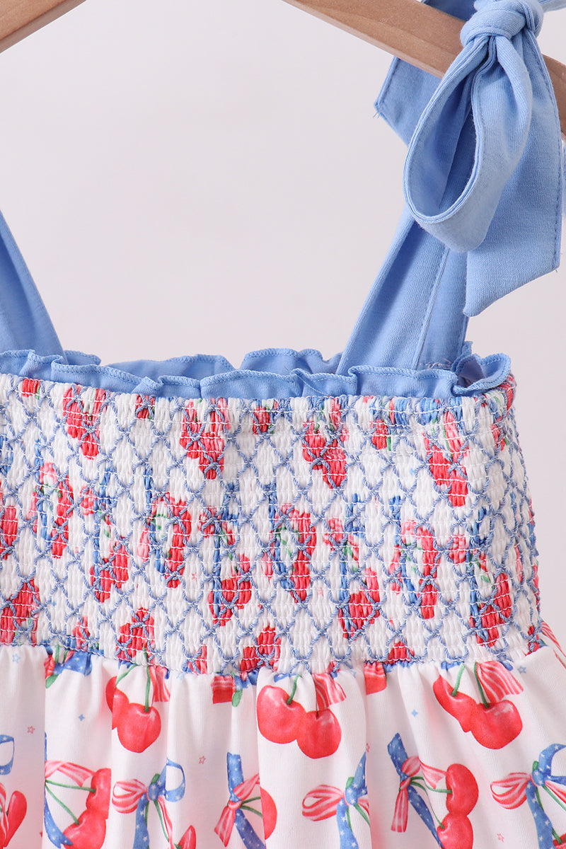 Blue cherry smocked tiered mom&me dress - Aaria Tees Aaria Tees