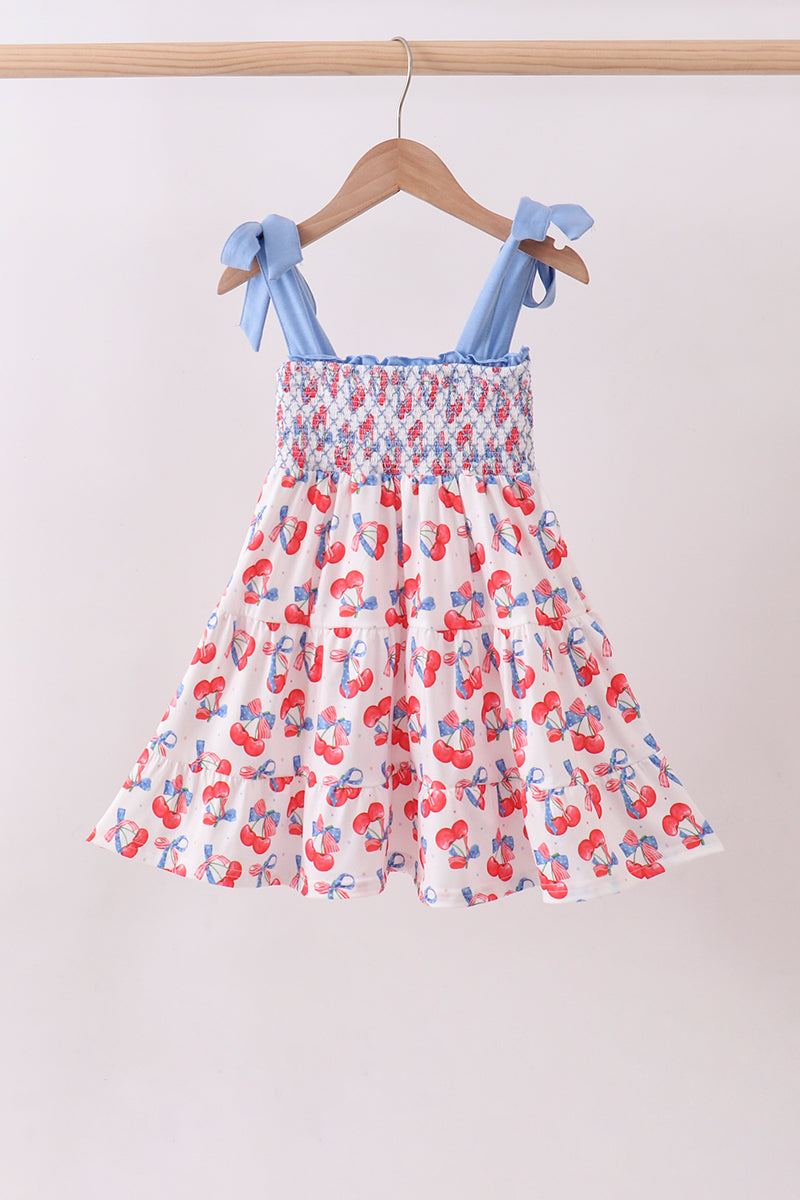 Blue cherry smocked tiered mom&me dress - Aaria Tees Aaria Tees