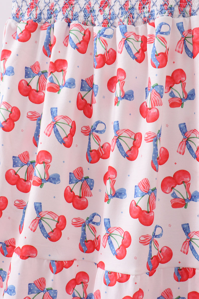 Blue cherry smocked tiered mom&me dress - Aaria Tees Aaria Tees