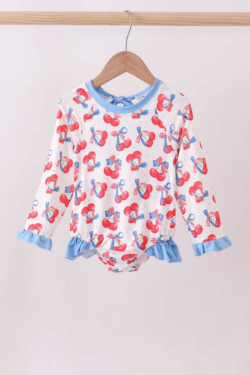 Blue cherry print rashguard - Aaria Tees