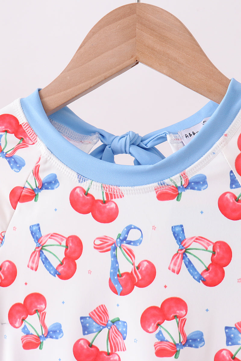 Blue cherry print rashguard - Aaria Tees Aaria Tees