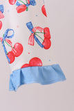 Blue cherry print rashguard - Aaria Tees Aaria Tees